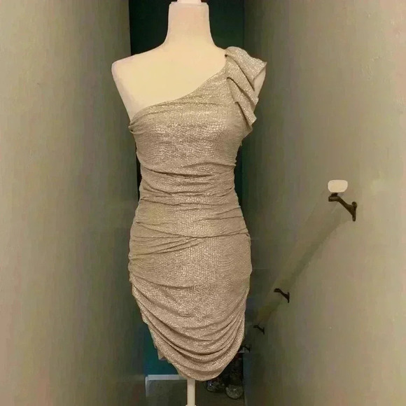 Express Dresses & Skirts - Express gold ruched one shoulder dress size 4